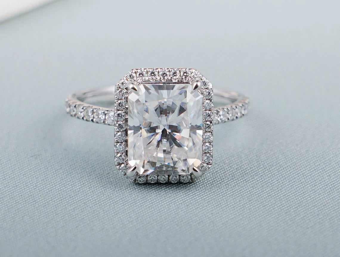 moissanite engagement ring | hidden halo moissanite ring | pavé moissanite band