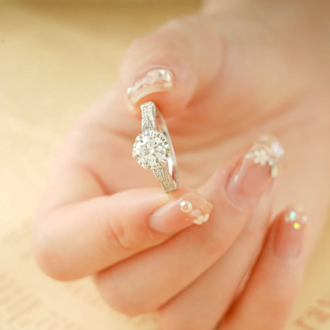 Forever in Gold | Pavé Detail Ring | Round Cut Moissanite
