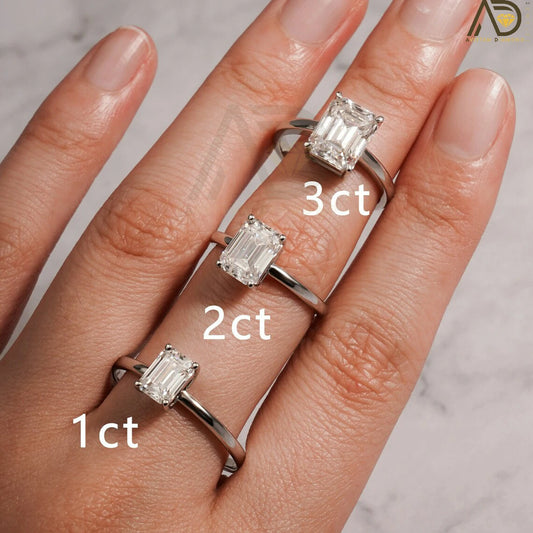 Emerald Cut Moissanite Ring | Vintage Engagement Ring Design | Solid Gold Moissanite Ring