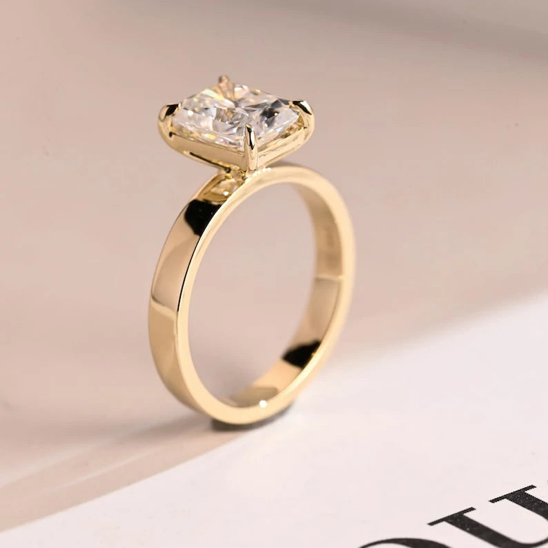 Elegant Gold Ring | Wide Moissanite Band | Promise Sparkle