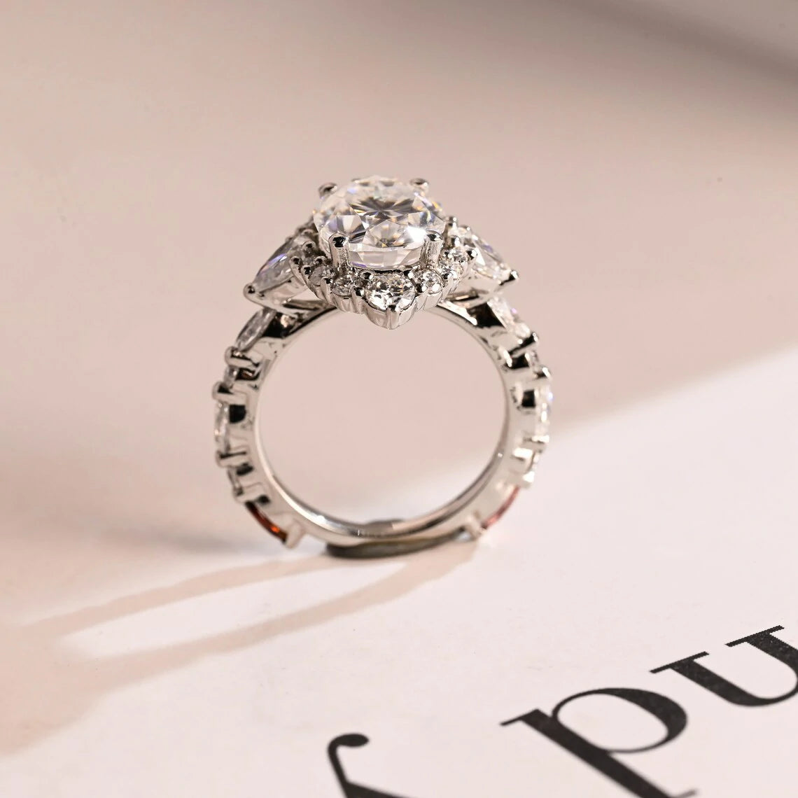 marquise accent ring | oval cluster engagement | dainty moissanite ring