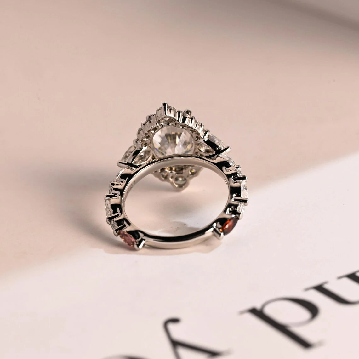 halo engagement ring | white gold moissanite ring | bridal jewelry set