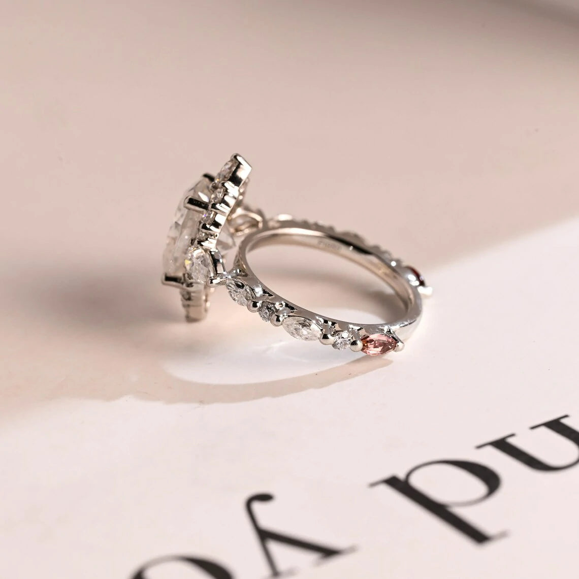 engagement ring vintage | oval moissanite halo | bridal ring set
