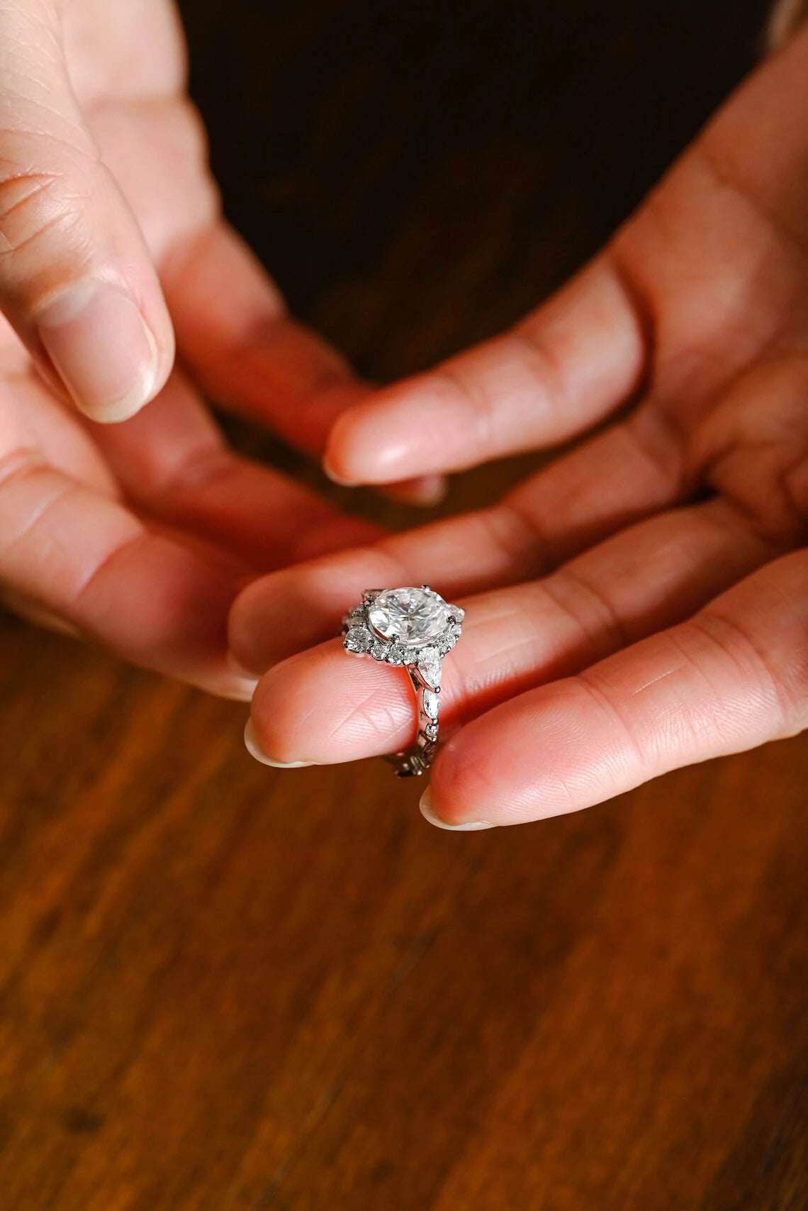 oval cut diamond alternative | moissanite ring for her | cluster halo ring