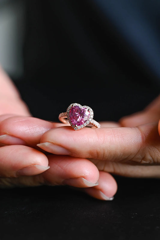 Pink heart cz diamond ring