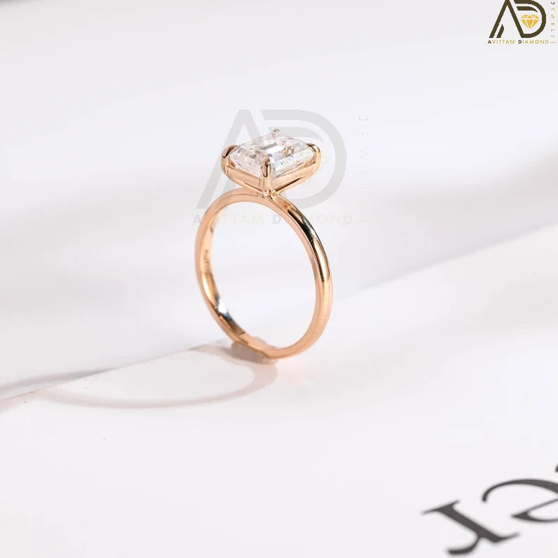 Modern Sharp Claw Jewelry Design | Affordable Emerald Cut Jewelry | Elegant Rose Gold Bridal Ring