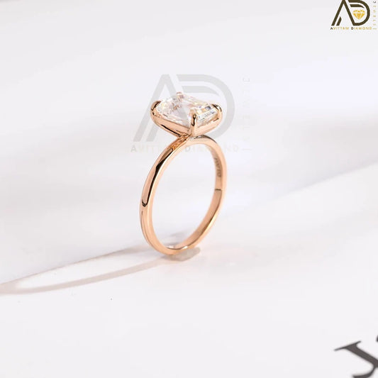 Emerald Cut Moissanite Ring | Sharp Claw Moissanite Design | Rose Gold Engagement Ring