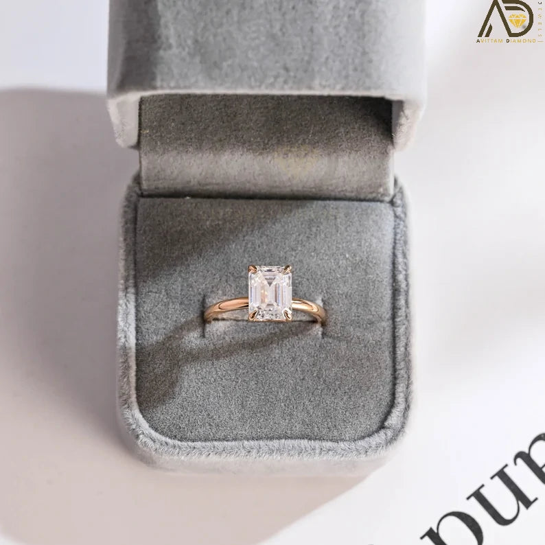 Emerald Cut Moissanite Ring | Sharp Claw Moissanite Design | Rose Gold Engagement Ring