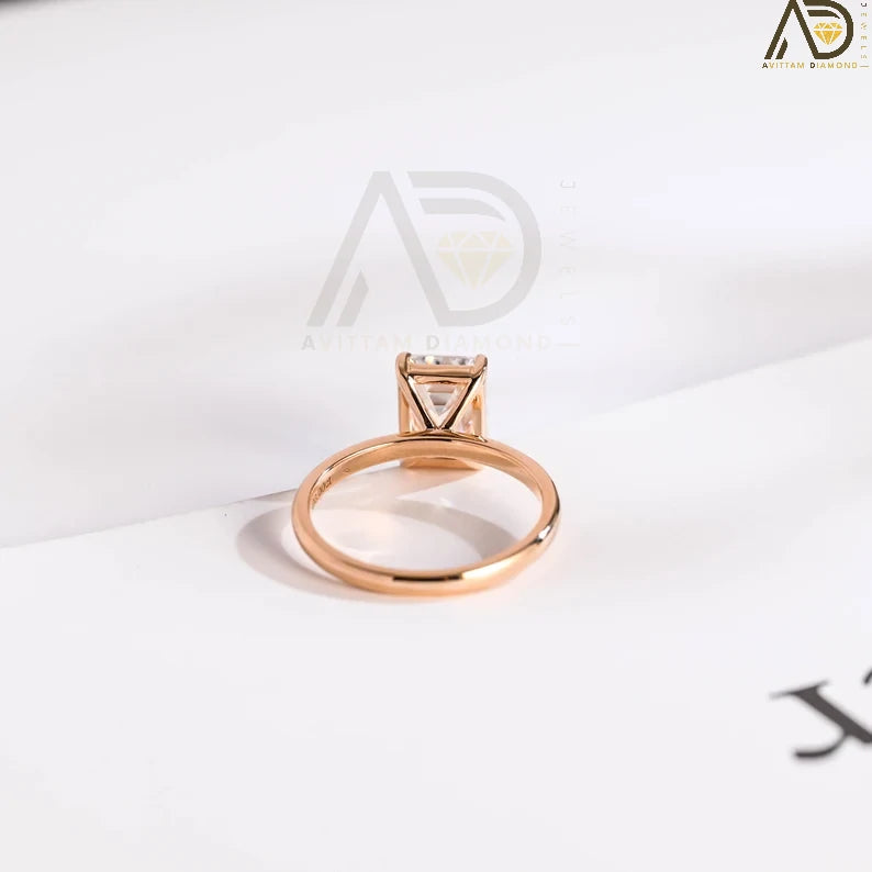 Radiant Solid Gold Moissanite Band | Unique Sharp Claw Engagement Band | Timeless Emerald Cut Anniversary Ring
