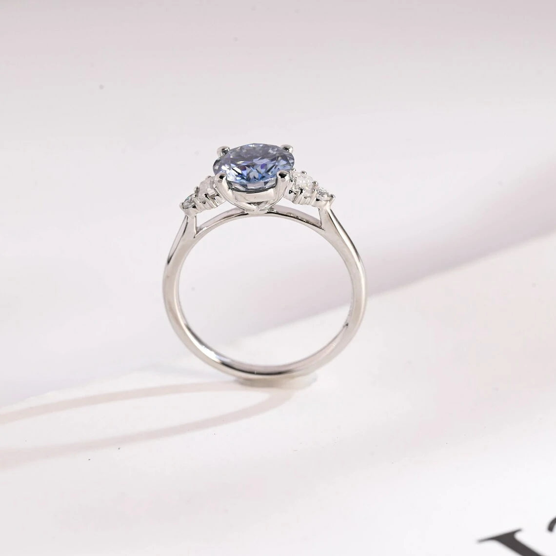 Promise Ring Gift | Blue Stone Halo | Solid Gold Shine
