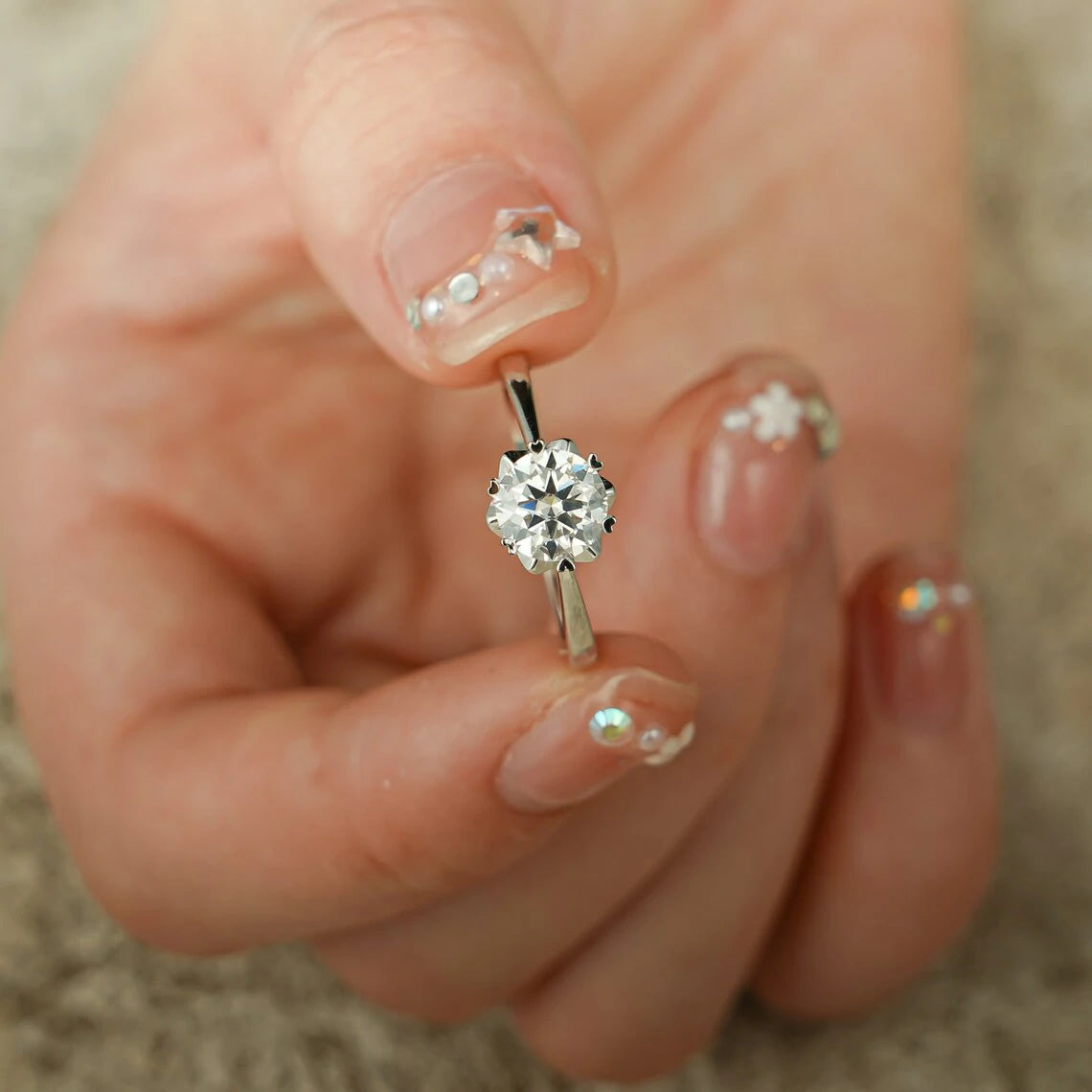 Solid Gold Anniversary Ring | Round Cut Moissanite | For Her Always