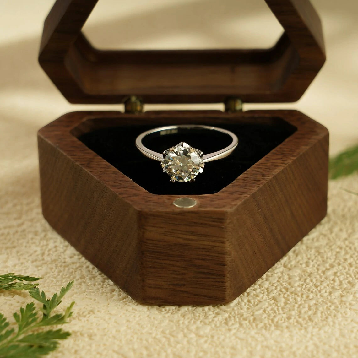 Delicate Floral Design Ring | Solid Gold Promise Band | Round Moissanite Sparkle