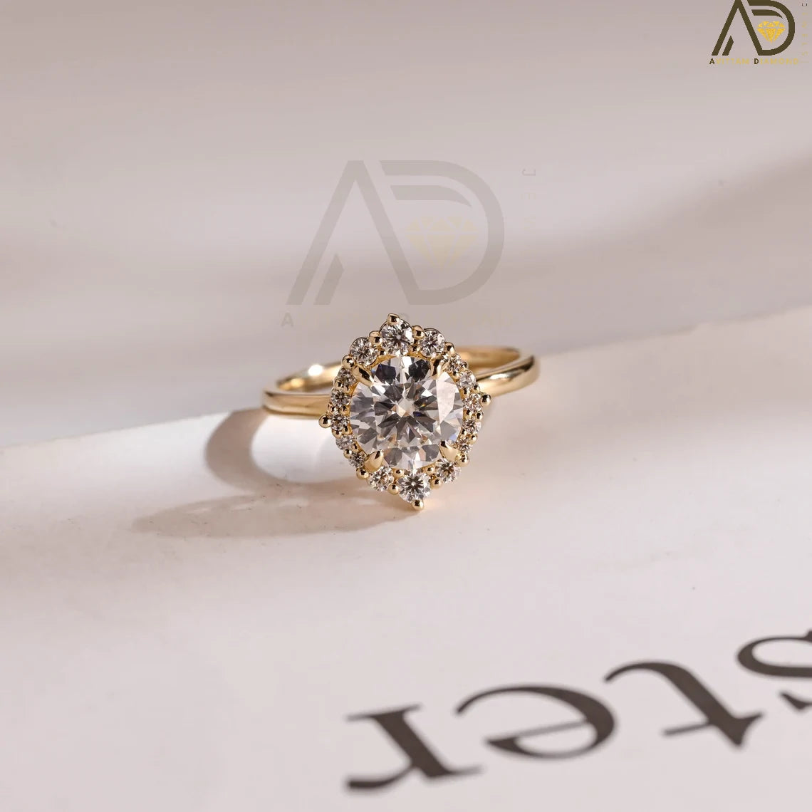 Sunflower Moissanite Ring | Solid Gold Promise Band | Romantic Gift
