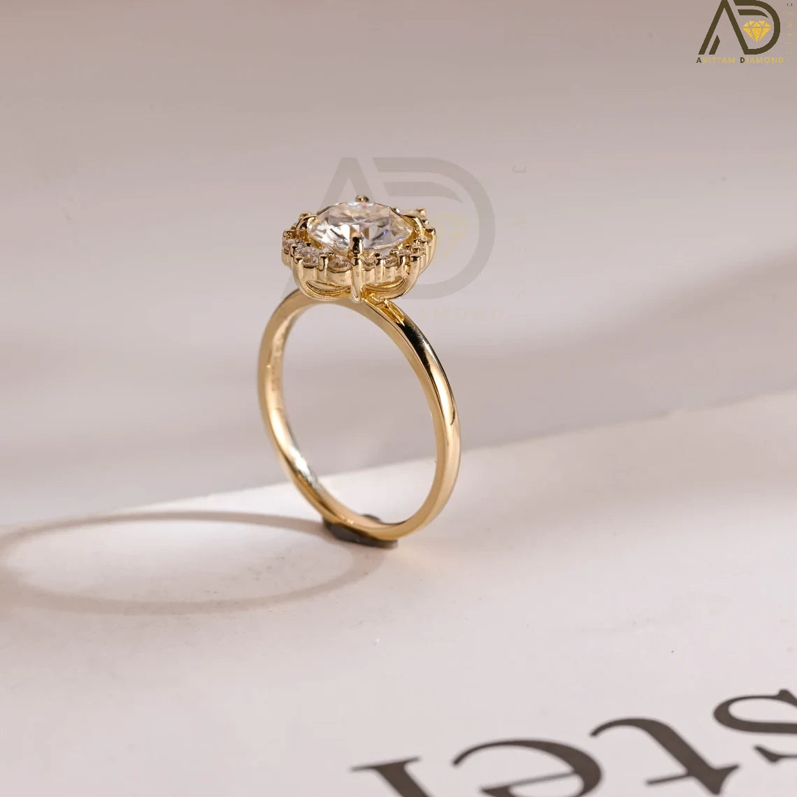 Moissanite Birthday Ring | Sunflower Design Band | Elegant Promise