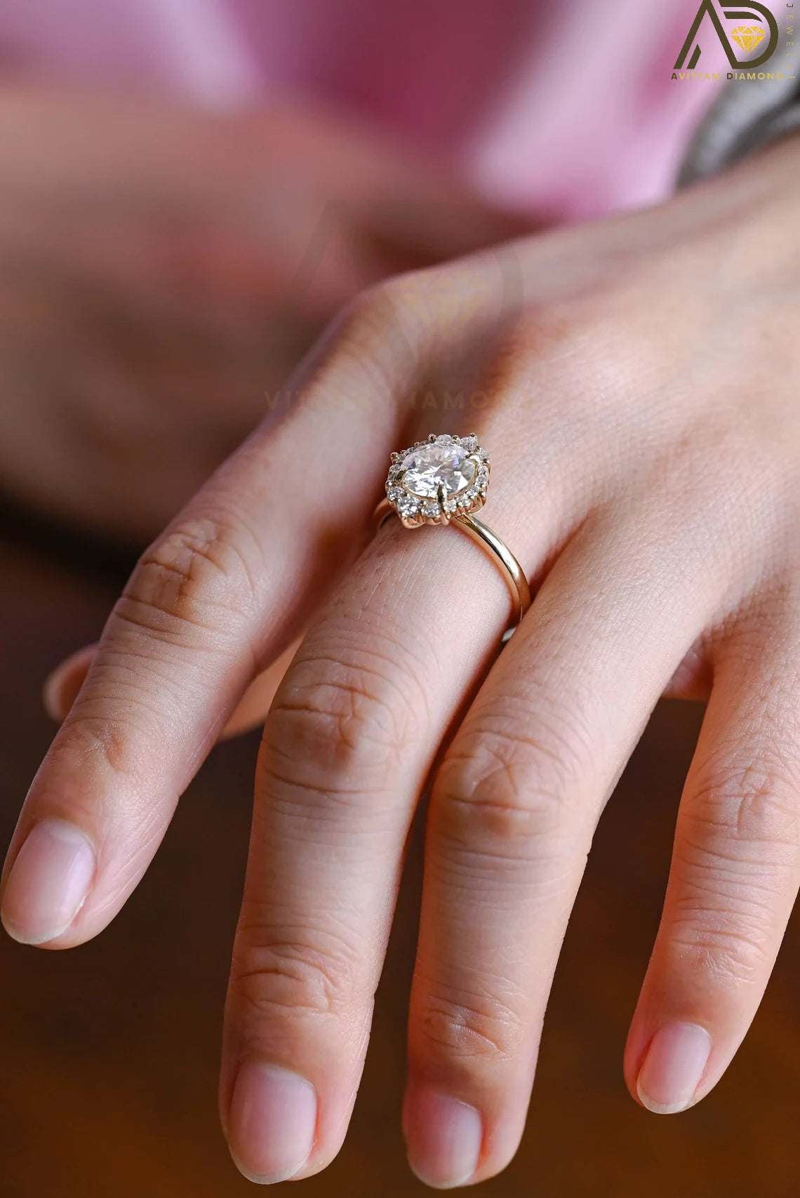 Unique Sunflower Style Ring | Moissanite Gold Jewelry | Proposal Gift