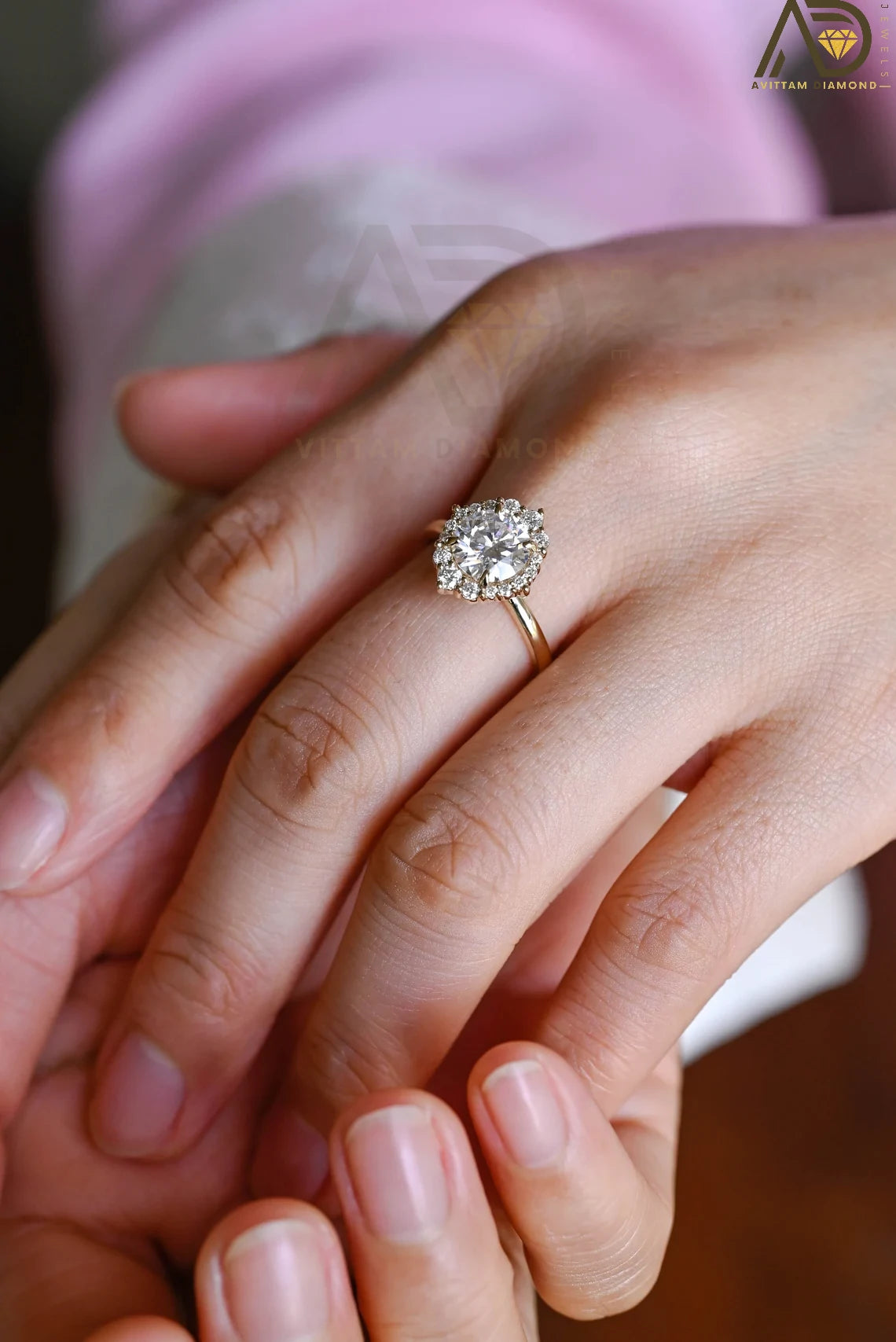 Engagement Moissanite Band | Sunflower Cut Ring | Golden Promise