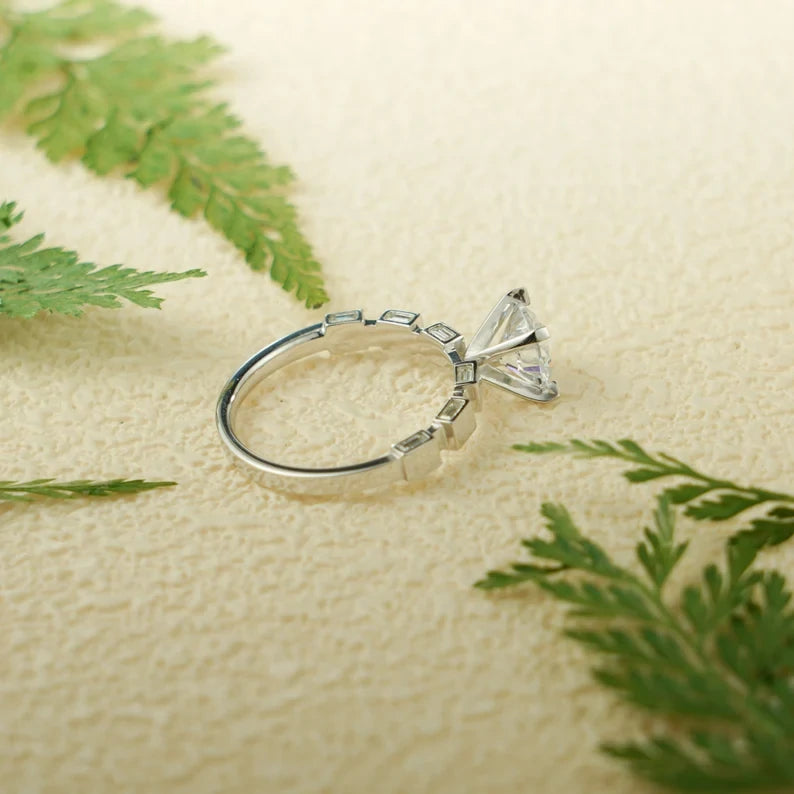 Round Cut Bridal Ring | Moissanite for Her | Square Band Gift