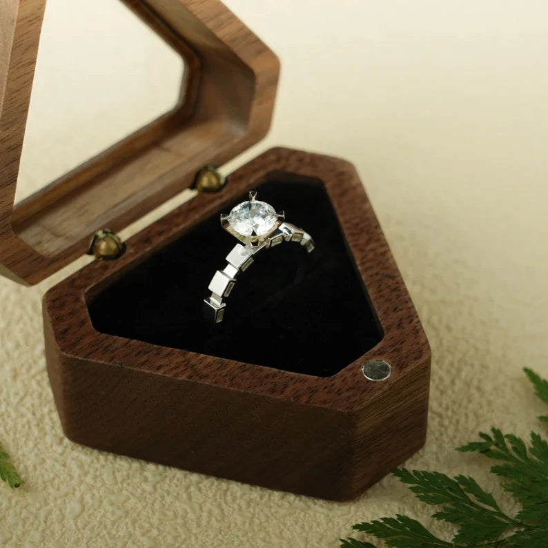 Solid Gold Engagement Ring | Handmade Moissanite Band | Love Promise