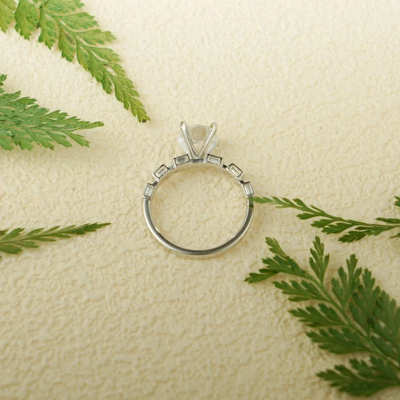 Moissanite Engagement Gift | Square Band for Her | Solid Gold