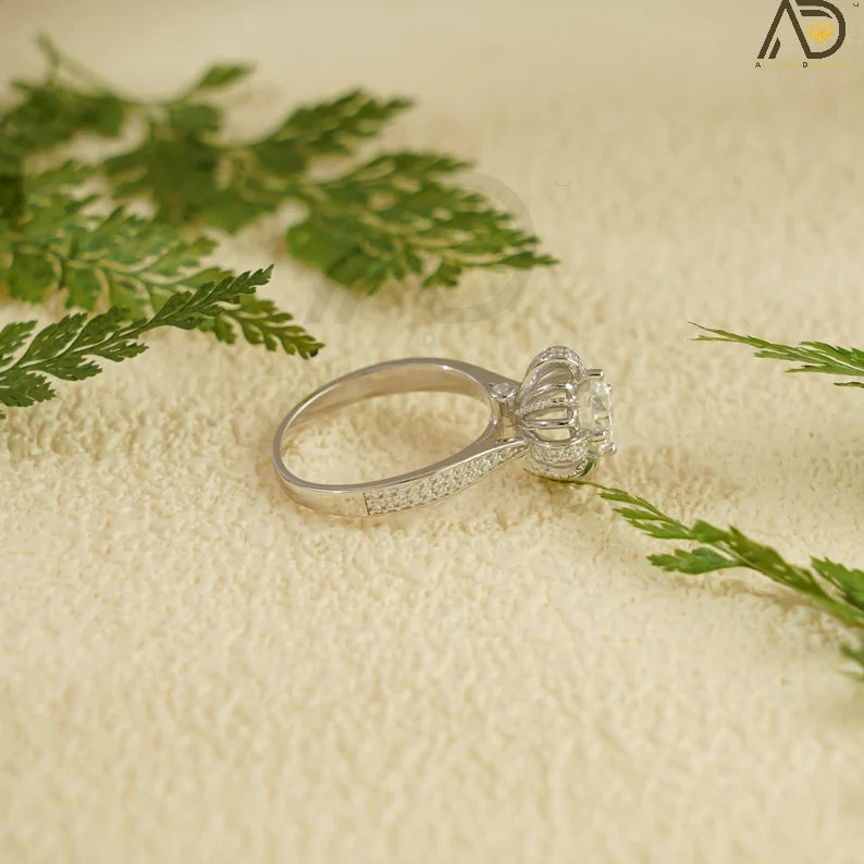 Classic Moissanite Jewelry | Half Pave Gold Ring | Proposal Ring