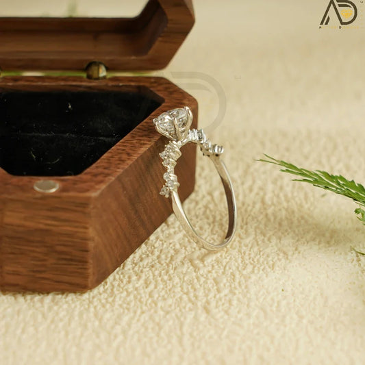 Round Cut Moissanite | Half Pave Gold Band | Engagement Jewelry