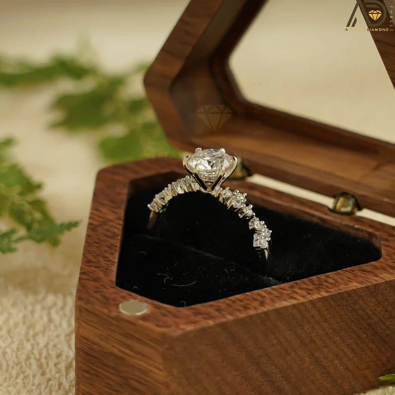 18K Gold Engagement Ring | Moissanite Half Pave | Stylish Jewelry