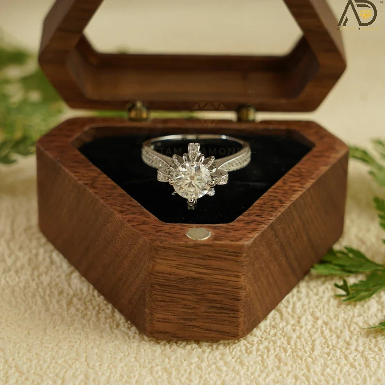 Round Moissanite Ring | Elegant Gold Band | Promise Jewelry