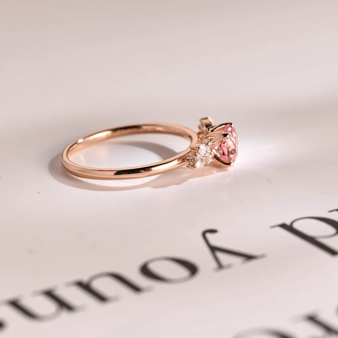 Pink Lab Sapphire Ring | Gold Anniversary Band | Romantic Gift
