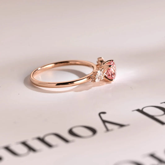 Tulip Design Sapphire Ring | Solid Gold Pink Ring | Gift for Women