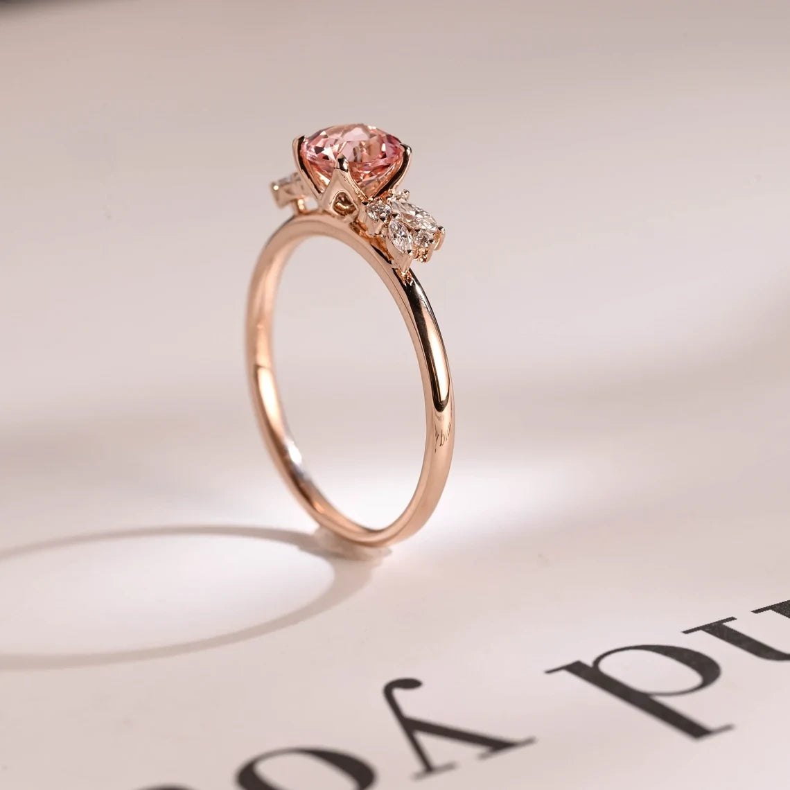Round Cut Sapphire Ring | Floral Gold Ring Gift | For Her
