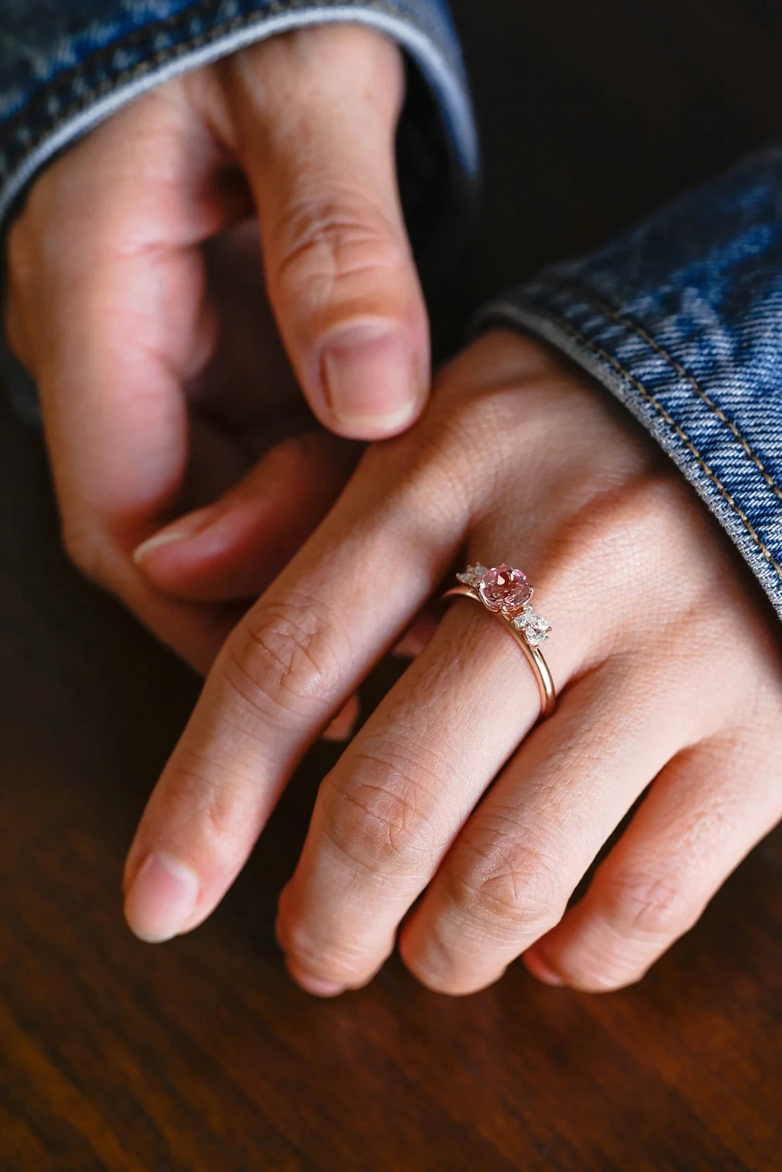 Pink Sapphire Gold Ring | Romantic Gift Band | Tulip Flower Style
