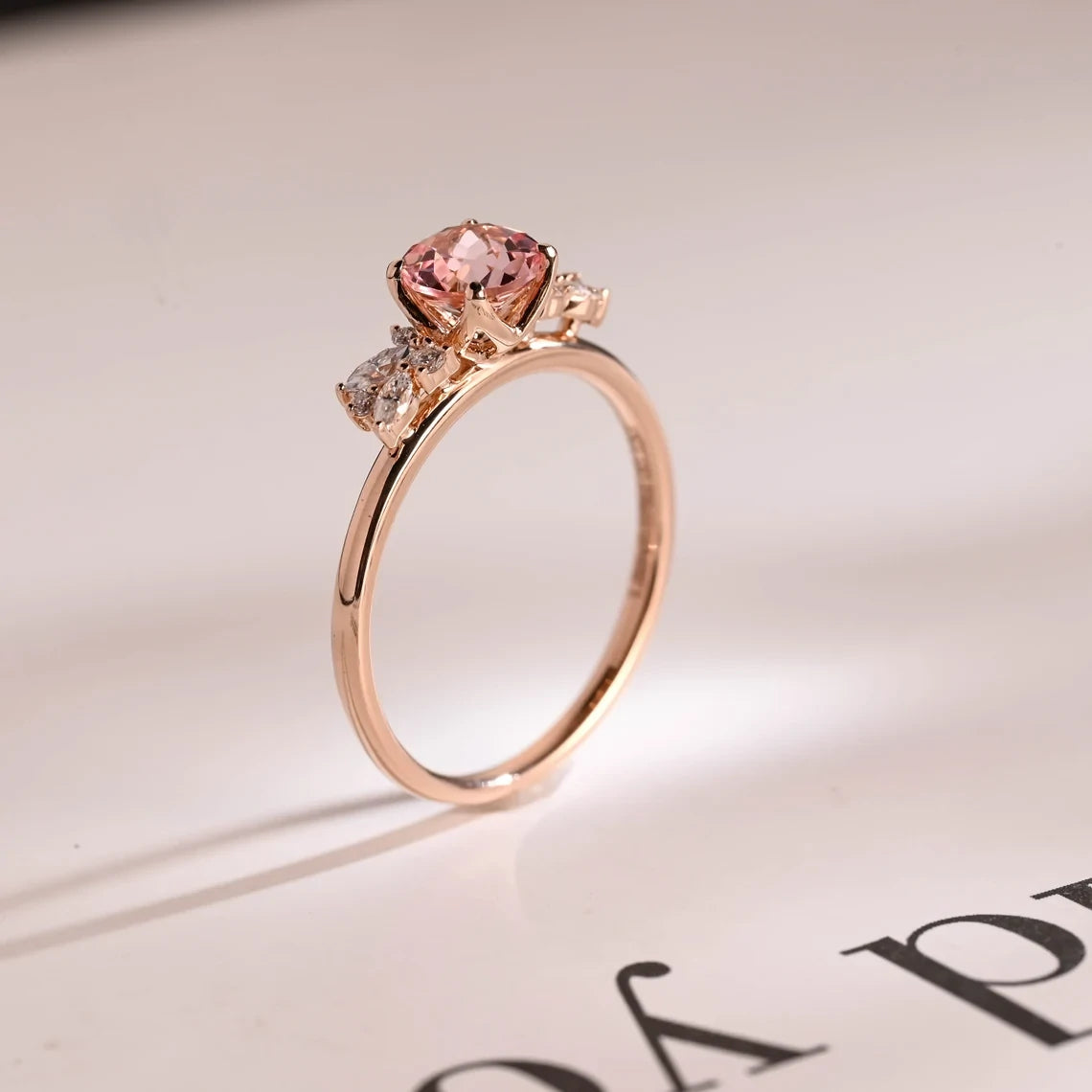Floral Engagement Ring | Pink Round Sapphire | Gift for Her