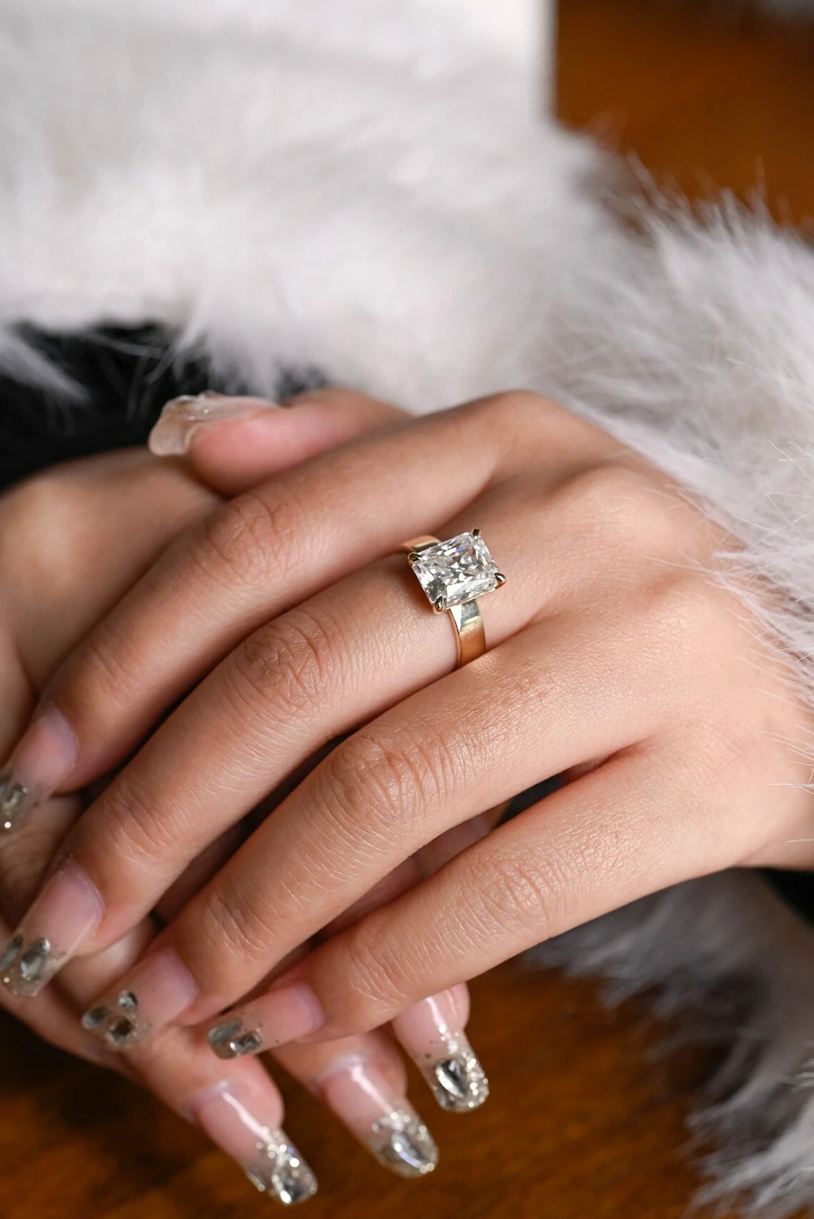 Modern Bridal Sparkle | Radiant Engagement | Wide Gold Band
