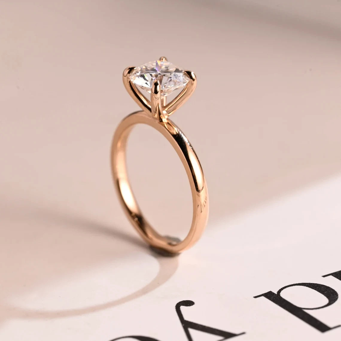 Rose Gold Moissanite Ring | Promise Gift for Her | Dainty Band