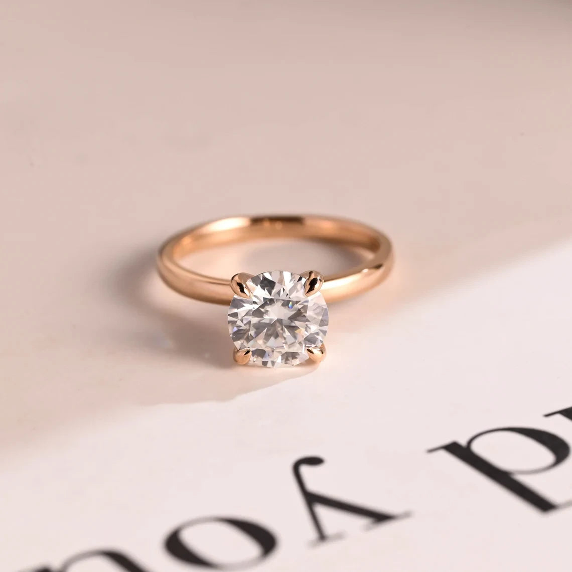 18K Rose Gold Ring | Round Moissanite Sparkle | Gift for Her