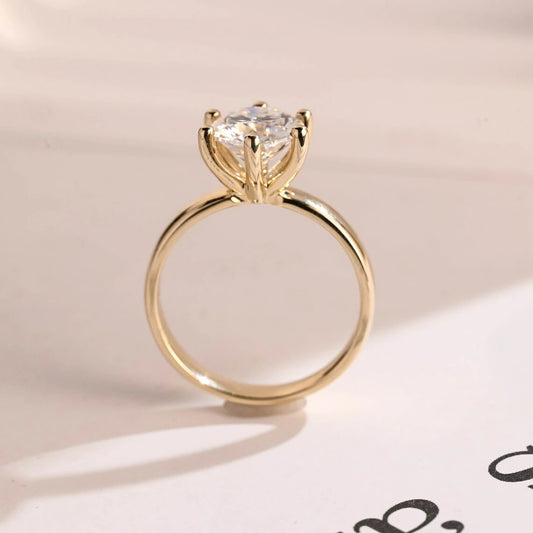 Handmade Gold Ring | Round Moissanite Sparkle | Gift for Her
