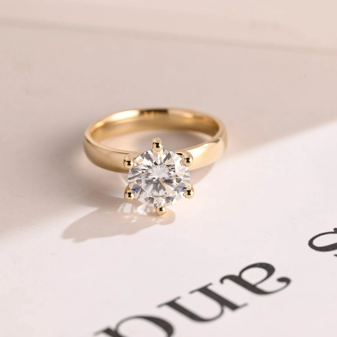 Handmade Gold Ring | Round Moissanite Sparkle | Gift for Her