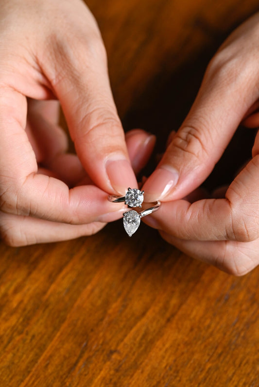 Open bypass shank wedding ring