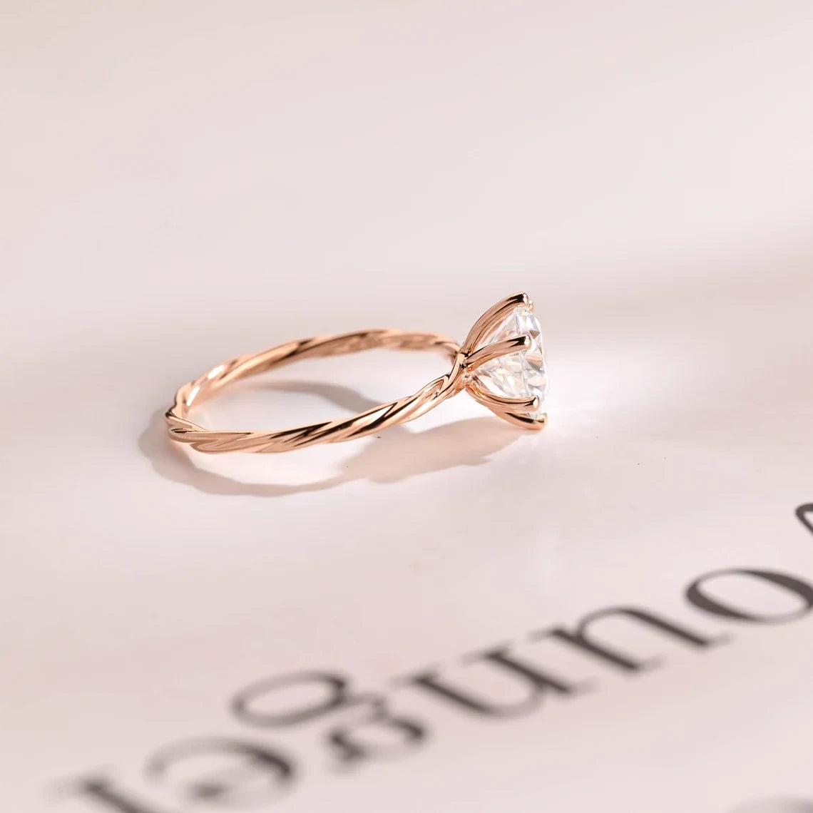 18K Round Moissanite Ring | Twisted Engagement Band | Elegant Jewelry