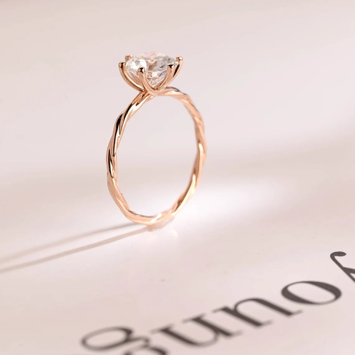 Elegant Moissanite Jewelry | Rose Gold Twisted Band | Love Gift
