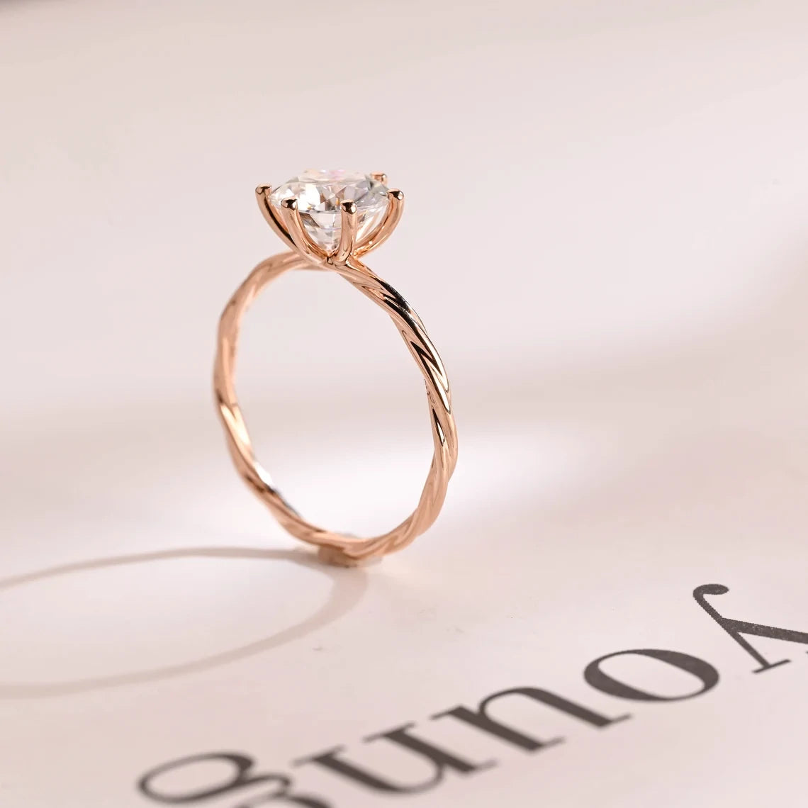 Twisted Moissanite Band | Round Cut Gold Ring | Promise for Her