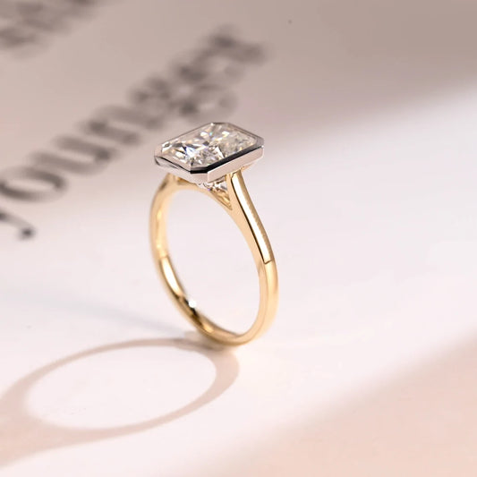 Two Tone Brilliance | Bezel Set Ring | Radiant Gold Spark