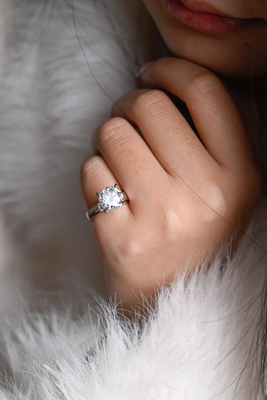 High Setting Solitaire Ring | Round Moissanite Sparkle | Solid Gold Design