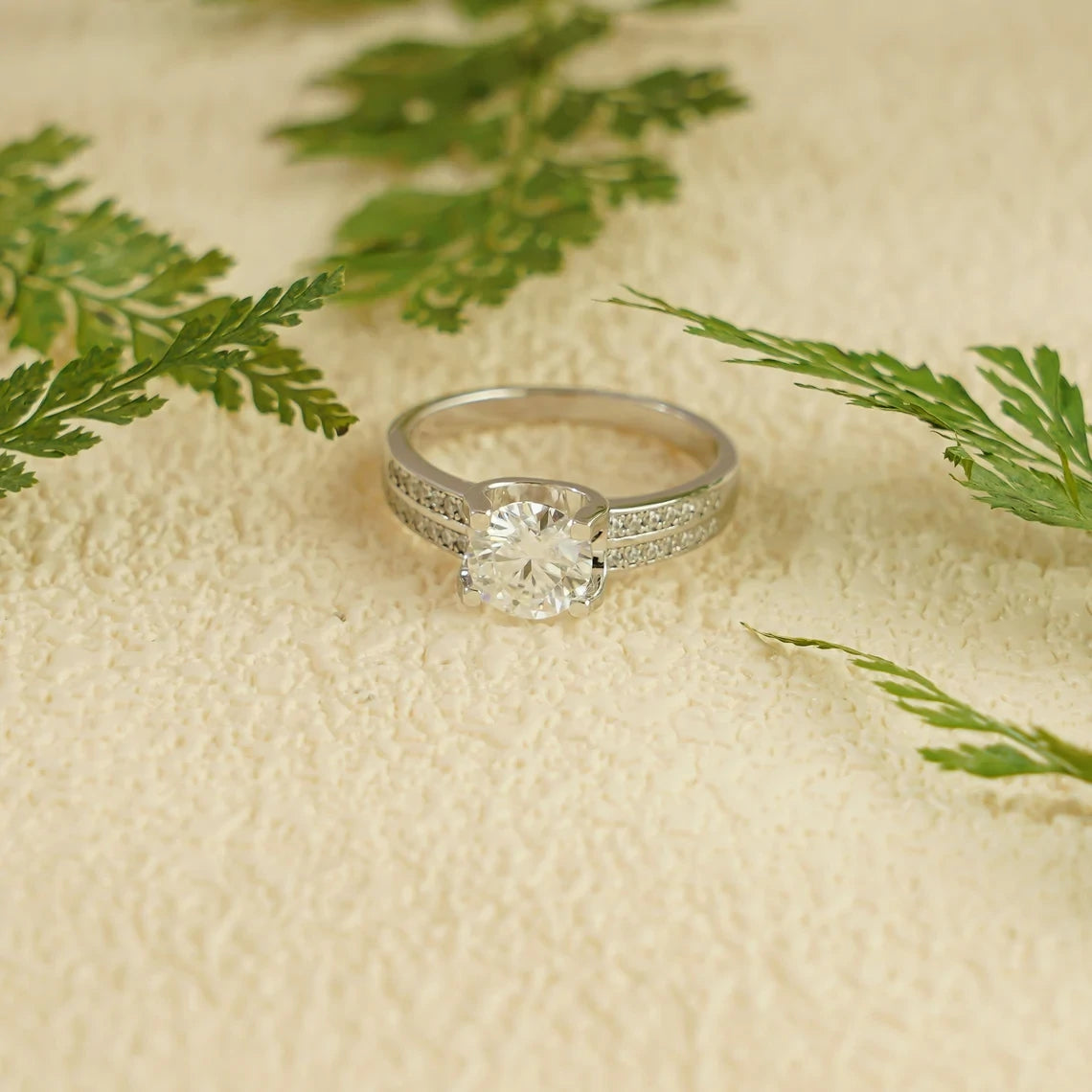Sparkle with Love | Gold Moissanite Ring | Half Pavé Beauty