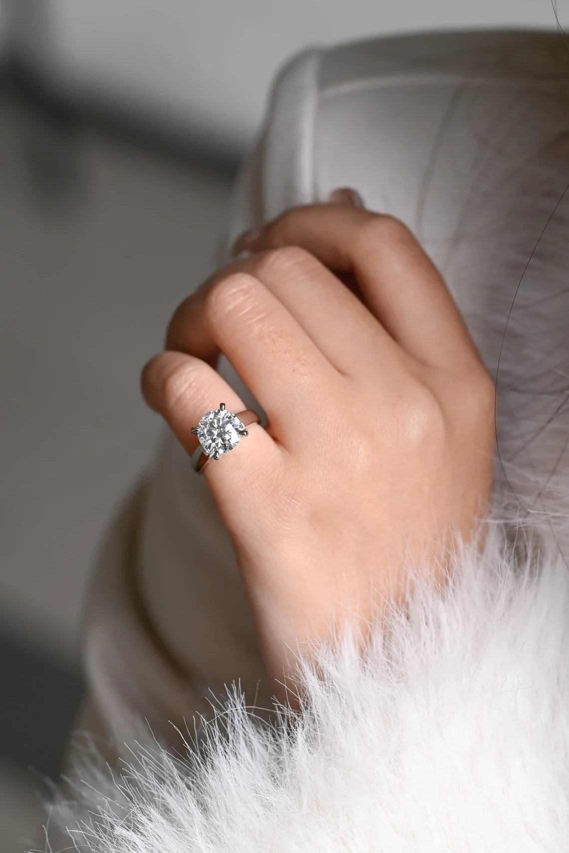 Moissanite Solitaire Ring | Minimalist High Setting | Gold Love Band
