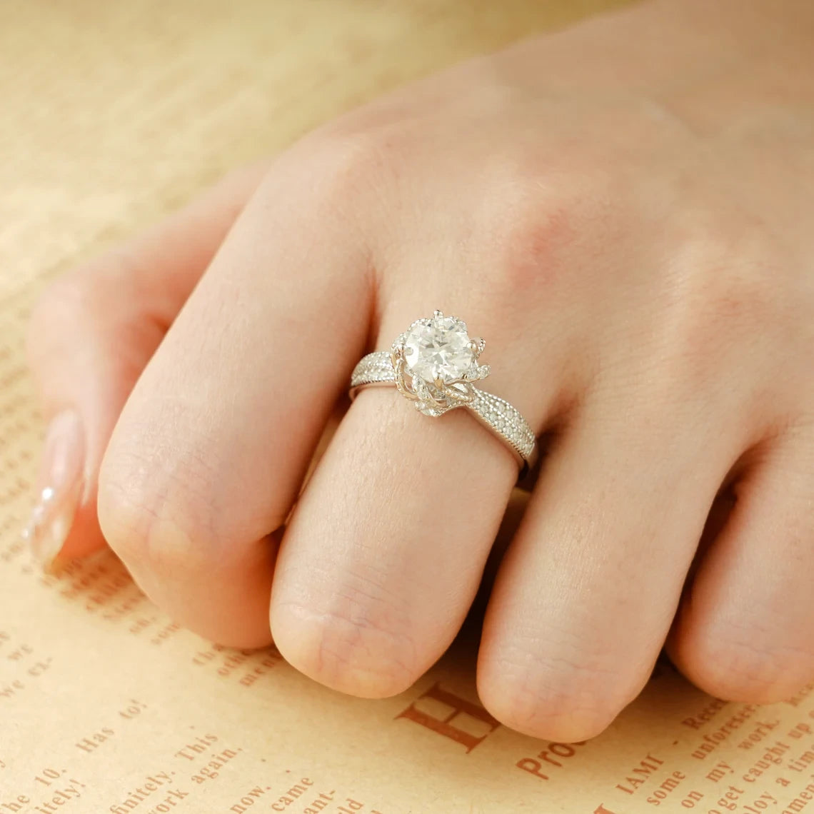 Romantic Lantern Band | Half Pavé Beauty | Moissanite Gold