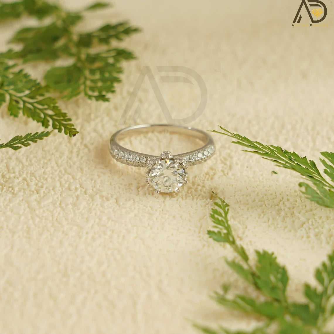 Double Band Moissanite | Half Pave Engagement Ring | Bridal Gift