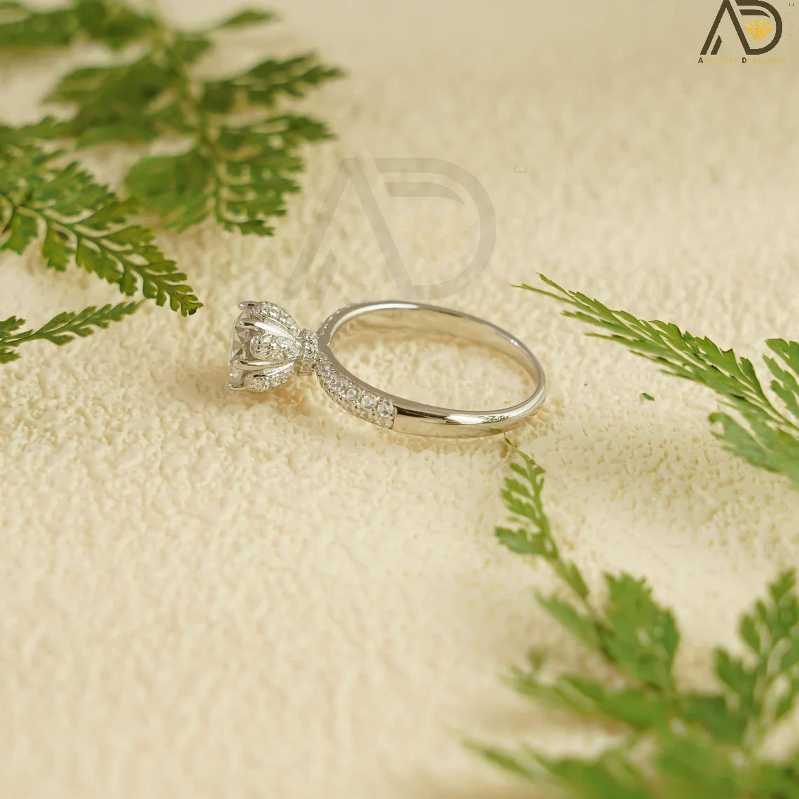 Minimalist Moissanite Ring | Half Pave Design | Solid Gold Band