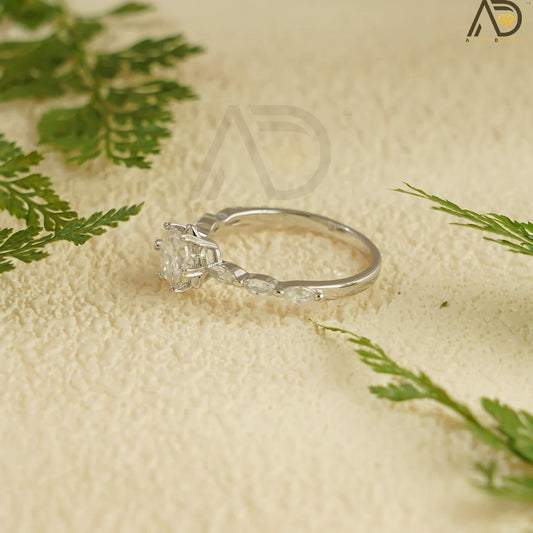 Round Moissanite Ring | Marquise Pave Band | Solid Gold Jewelry