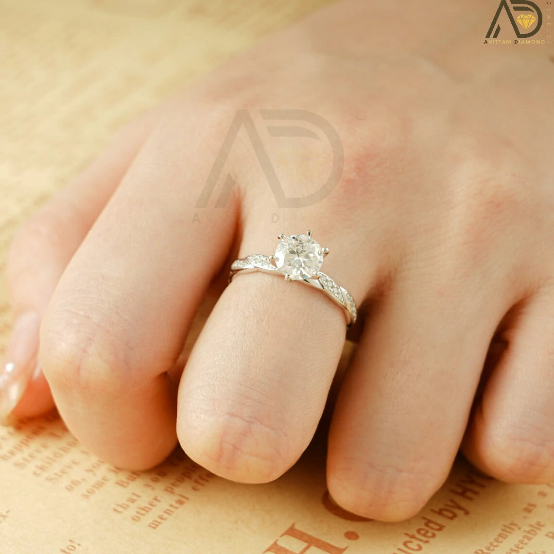Moissanite Ring In Gold | Delicate Twisted Promise | Anniversary Gift Idea